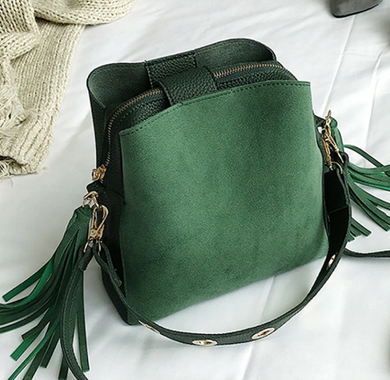 2019 Fashion Scrub Women Bucket Bag Vintage Tassel Messenger Bag High Quality Retro Shoulder Bag Simple Crossbody Bag Tote