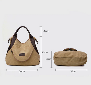 2019 Kvky Brand Large Pocket Casual Tote Women's Handbag Shoulder Handbags Canvas Leather Capacity Bags For Women