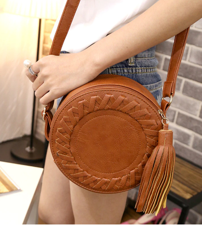 Woman Round Casual Shoulder Bag Female Adjustable Braided Tassel Small Round Bag Lady Versatile Funny Bag Bolsa Feminina 2019