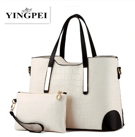 YINGPEI Women Bag Vintage Messenger Bags Shoulder Handbag Women Top-Handle Crocodile Pattern Composite Bag Purse Wallet Leather