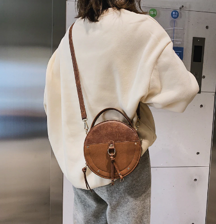 Vintage Scrub Leather Round Designer Crossbody Bag For Women 2019 PU Leather Shoulder Bags Ladies Small Handbags Mini Tote Bag