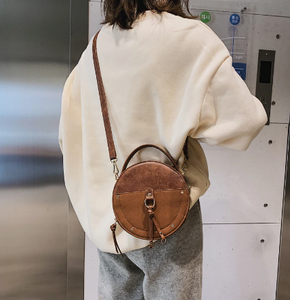 Vintage Scrub Leather Round Designer Crossbody Bag For Women 2019 PU Leather Shoulder Bags Ladies Small Handbags Mini Tote Bag