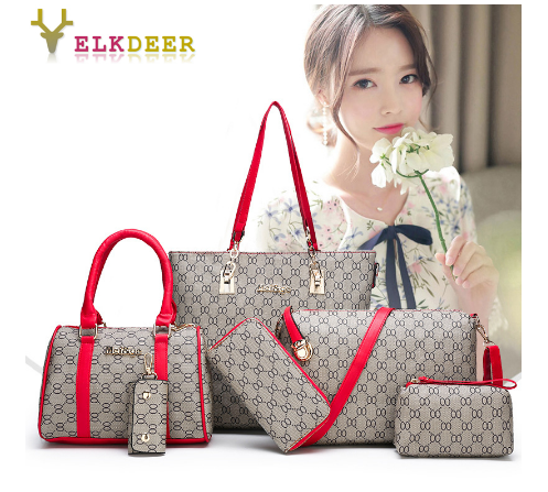 2019 New Women 6 Set Handbags Pu Leather Fashion Designer Handbag Shoulder Bag Black Pink Red Simple Female Messenger Bags